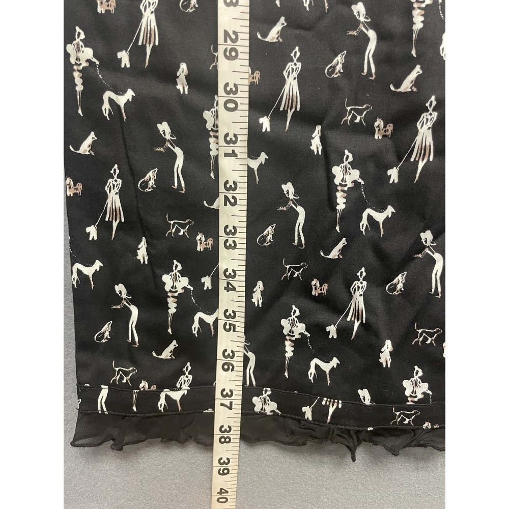 Black Novelty Dog Walker Print Ruffle Trim Sheath Dress Sleeveless Square‎ Neck - Picture 8 of 12